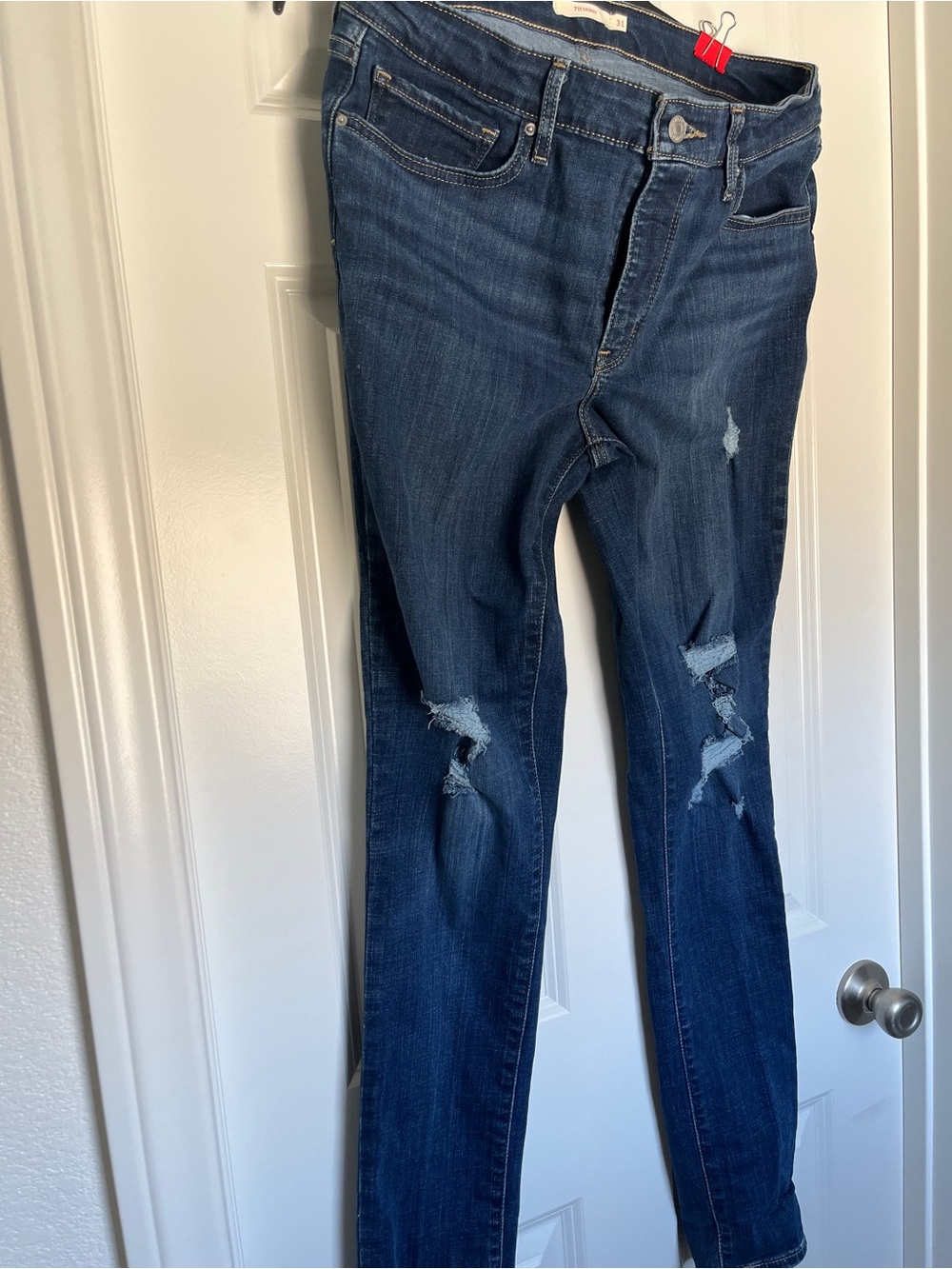 Women's Dark Blue Skinny Ripped Jeans - Stretch Slim Fit